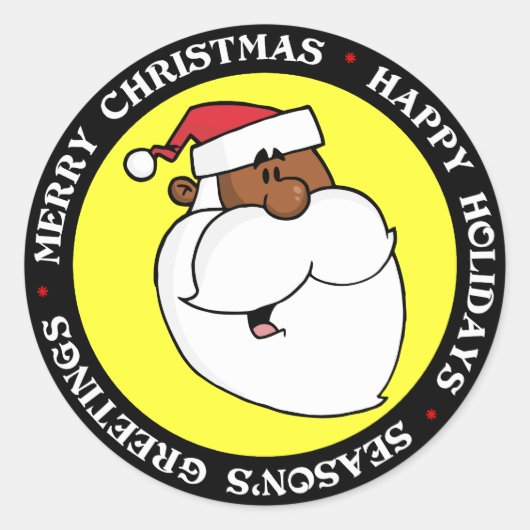Zwarte kerstman ronde sticker (Voorkant)