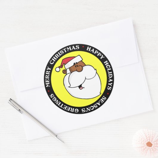 Zwarte kerstman ronde sticker (Envelop)