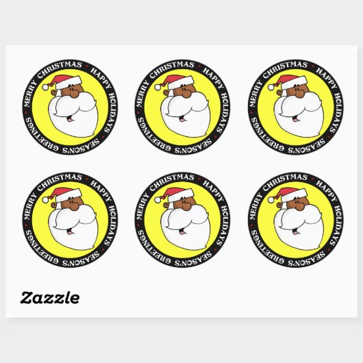 Zwarte kerstman ronde sticker (Vel)