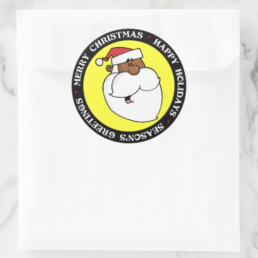 Zwarte kerstman ronde sticker (Tas)