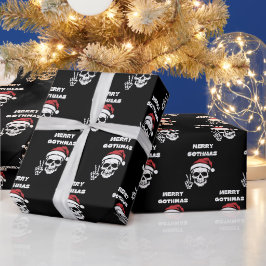 Zwarte Kerstman Skelet Humoristische Gotische Twis Cadeaupapier