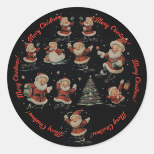 Zwarte Kerstman Sneeuwman vintage patroon Ronde Sticker