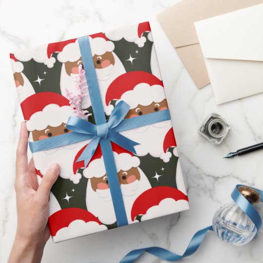 Zwarte kerstman Sparkle Aesthetic Xmas Green Cadeaupapier (Geschenken)