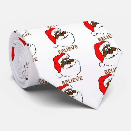 Zwarte Kerstman Stropdas (Opgerold)