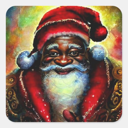 Zwarte kerstman vierkante sticker (Voorkant)