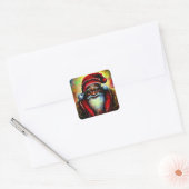 Zwarte kerstman vierkante sticker (Envelop)