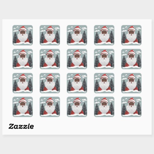 Zwarte kerstman vierkante sticker (Vel)