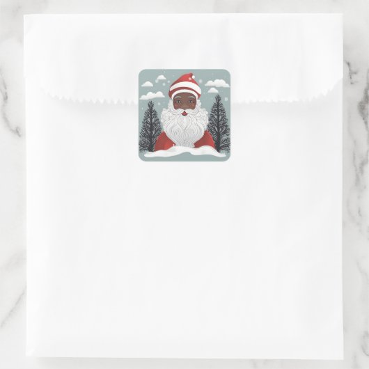 Zwarte kerstman vierkante sticker (Tas)