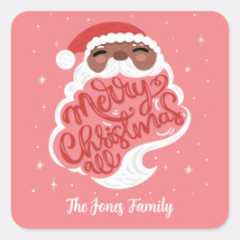 Zwarte Kerstman, Vrolijk Kerstfeest Alle, Familien Vierkante Sticker