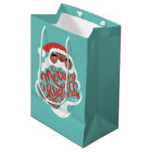 Zwarte Kerstman | Vrolijk kerstfeest Alle, Turquoi Medium Cadeauzakje (Voorkant Gekanteld)