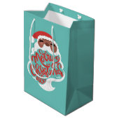 Zwarte Kerstman | Vrolijk kerstfeest Alle, Turquoi Medium Cadeauzakje (Achterkant Gekanteld)