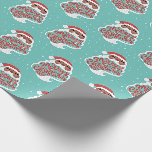 Zwarte Kerstman | Vrolijk kerstfeest | Blauw Cadeaupapier (Hoek)