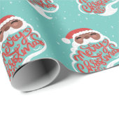 Zwarte Kerstman | Vrolijk kerstfeest | Blauw Cadeaupapier (Rol Hoek)