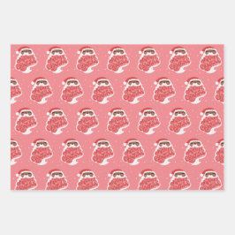 Zwarte Kerstman, vrolijk kerstfeest, roze blauwe g Inpakpapier Vel