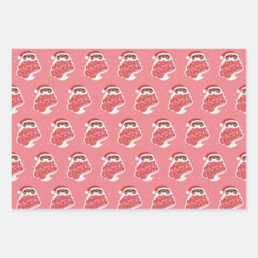 Zwarte Kerstman, vrolijk kerstfeest, roze blauwe g Inpakpapier Vel (Voorkant)