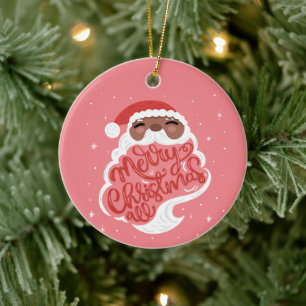 Zwarte Kerstman   Vrolijk kerstfeest   Roze Keramisch Ornament