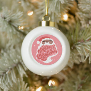 Zwarte Kerstman   Vrolijk kerstfeest   Roze Keramische Bal Ornament