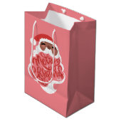 Zwarte Kerstman | Vrolijk kerstfeest, roze Medium Cadeauzakje (Voorkant Gekanteld)