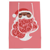 Zwarte Kerstman | Vrolijk kerstfeest, roze Medium Cadeauzakje (Achterkant)
