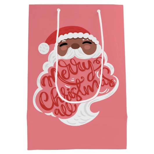 Zwarte Kerstman | Vrolijk kerstfeest, roze Medium Cadeauzakje (Achterkant)