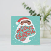 Zwarte Kerstman | Vrolijk kerstfeest | Turquoise B Feestdagenkaart (Staand voorkant)