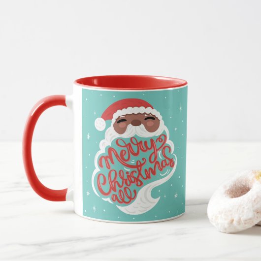 Zwarte Kerstman | Vrolijk kerstfeest | Turquoise B Mok (Met donut)