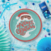 Zwarte Kerstman | Vrolijk kerstfeest | Turquoise B Papieren Bordje (Feest)