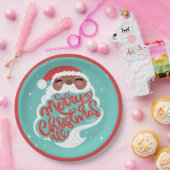 Zwarte Kerstman | Vrolijk kerstfeest | Turquoise B Papieren Bordje (Feest)