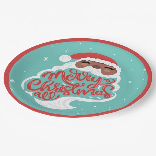 Zwarte Kerstman | Vrolijk kerstfeest | Turquoise B Papieren Bordje (Gekanteld)