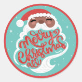 Zwarte Kerstman | Vrolijk kerstfeest | Turquoise B Ronde Sticker (Voorkant)