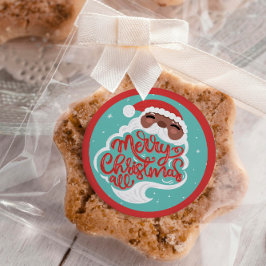 Zwarte Kerstman | Vrolijk kerstfeest | Turquoise B Ronde Sticker