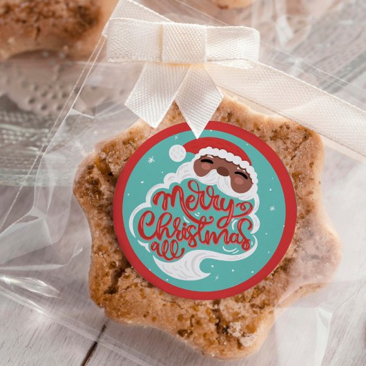 Zwarte Kerstman | Vrolijk kerstfeest | Turquoise B Ronde Sticker