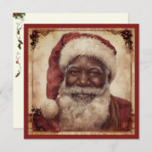 Zwarte Kerstman Witte Baard Kerstman Hoed Retro Feestdagenkaart (Voorkant / Achterkant)