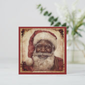 Zwarte Kerstman Witte Baard Kerstman Hoed Retro Feestdagenkaart (Staand voorkant)