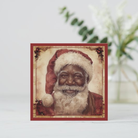 Zwarte Kerstman Witte Baard Kerstman Hoed Retro Feestdagenkaart (Staand voorkant)
