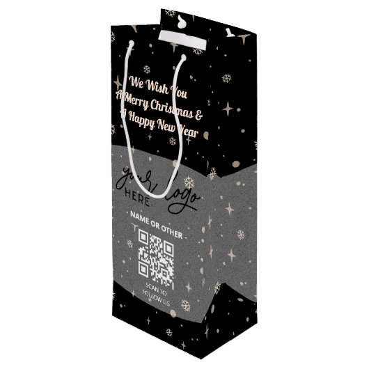 Zwarte Kerstmis Business Logo QR-code Snowflake Wijn Cadeautas (Achterkant Gekanteld)