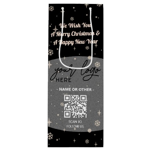 Zwarte Kerstmis Business Logo QR-code Snowflake Wijn Cadeautas (Voorkant)