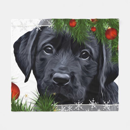 Zwarte Kerstmis - Cute Dog Puppy Labrador Fleece Deken (Voorkant (Horizontaal))
