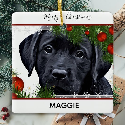 Zwarte Kerstmis - Cute Dog Puppy Labrador Keramisch Ornament