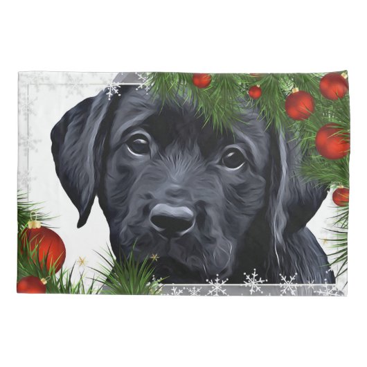 Zwarte Kerstmis - Cute Dog Puppy Labrador Kussensloop (Achterkant)