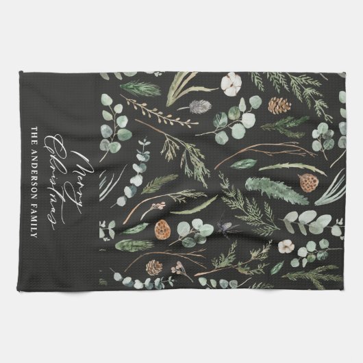 zwarte Kerstmis minimale botanische Theedoek (Horizontaal)