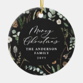 Zwarte Kerstmis minimale elegante botanische foto Keramisch Ornament (Voorkant)