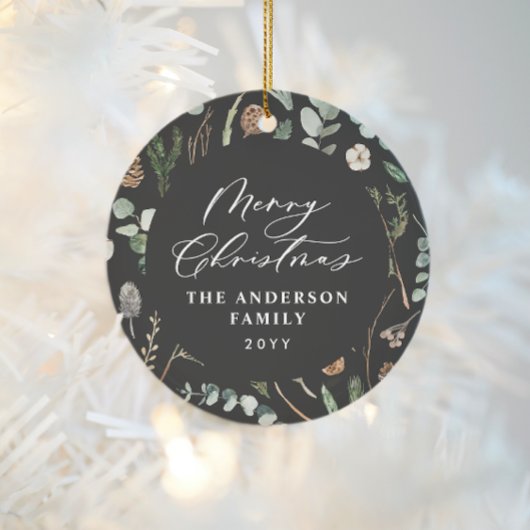 Zwarte Kerstmis minimale elegante botanische foto Keramisch Ornament