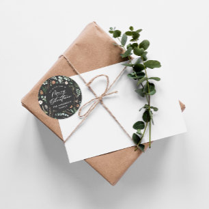 Zwarte Kerstmis minimale elegante botanische foto Ronde Sticker
