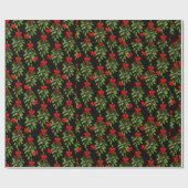 zwarte kerstmis mistletoe merry xmas cadeaupapier (Vlak)
