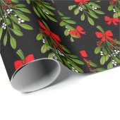 zwarte kerstmis mistletoe merry xmas cadeaupapier (Rol Hoek)