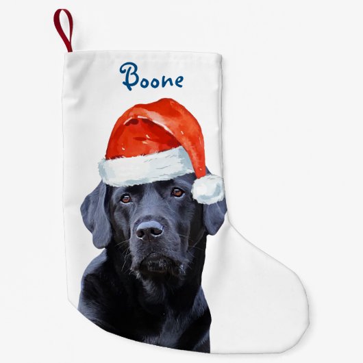 Zwarte Kerstmis - Santa Dog Cute Labrador Kleine Kerstsok (Voorkant)