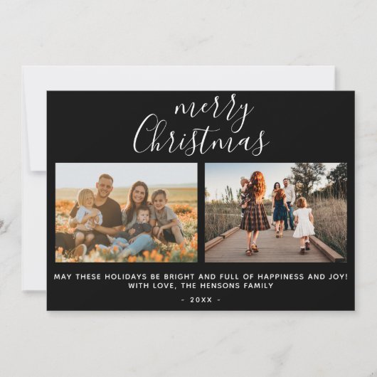 Zwarte Kerstmis Script Familie Foto Collage Feestdagenkaart (Voorkant)