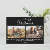 Zwarte Kerstmis Script Familie Foto Collage Feestdagenkaart (Staand voorkant)