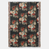 Zwarte Kerstmis St. Nicholas Santa Poinsettia Deken (Voorkant Verticaal)